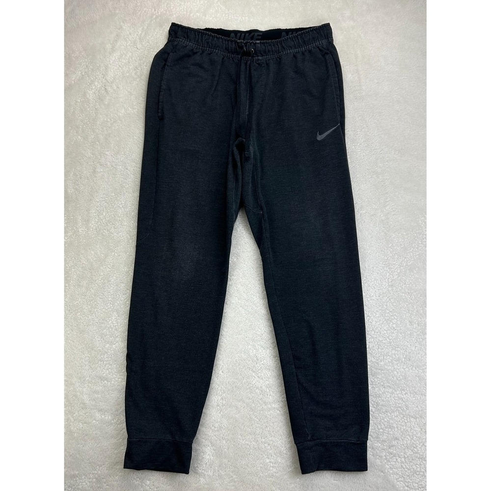 Nike Dri Fit Jogger Sweatpants Mens M Black Swoosh Logo Drawstring Activewear